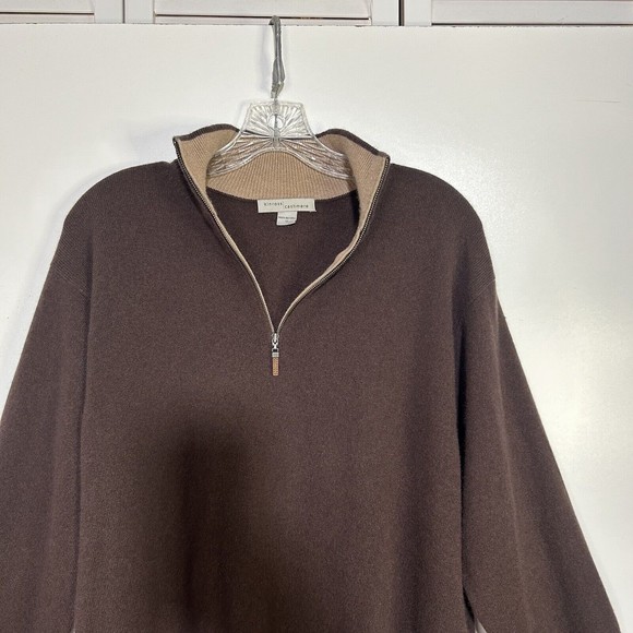 Kinross Men's Size M Brown Tan 100 % Cashmere 1/4  Zip Mock Neck Sweater - Picture 4 of 8